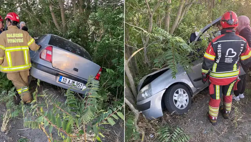 Balıkesir’de Şarampole Yuvarlanan Araçta İki Kişi Yaralandı